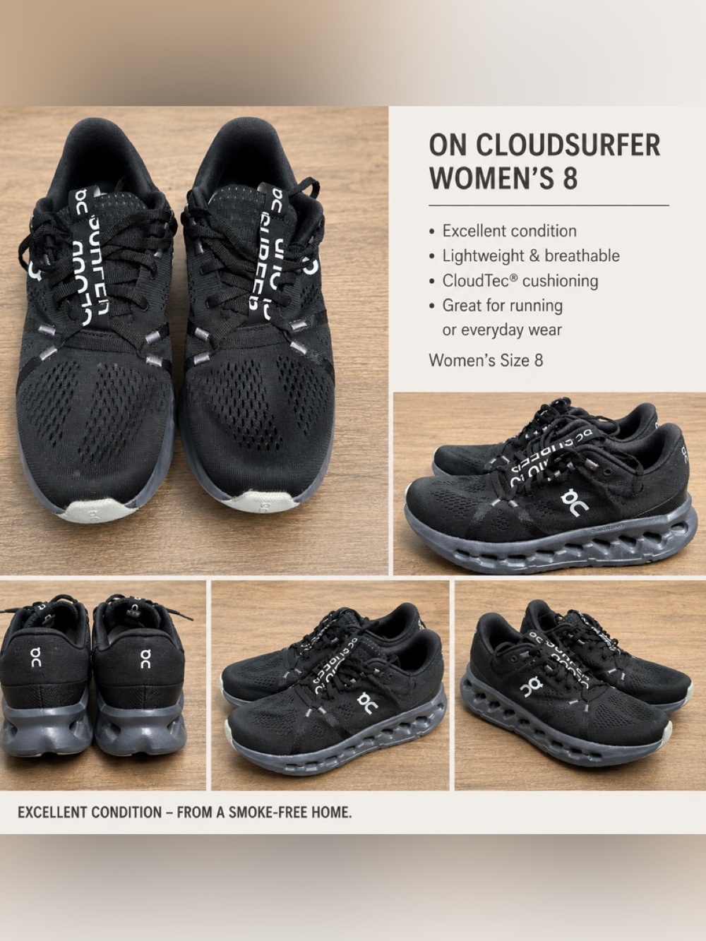 On Running Women's Black Athletic Running Shoes